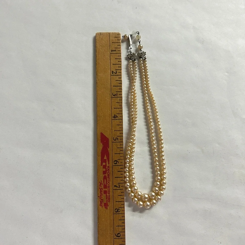 Vintage Faux Pearl Double Strand Choker Necklace 15